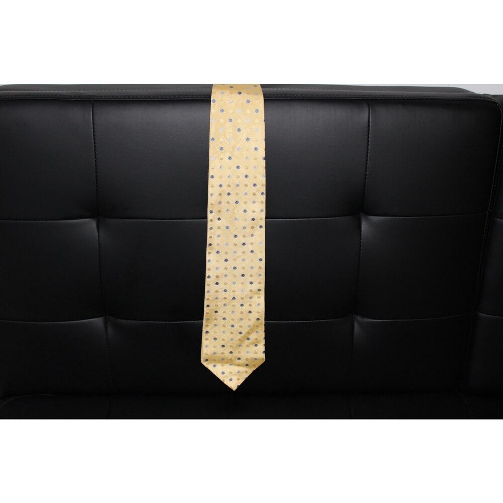 Tommy Hilfiger Men’s Tie Yellow with Blue Dot Pattern – 100% Silk Classic